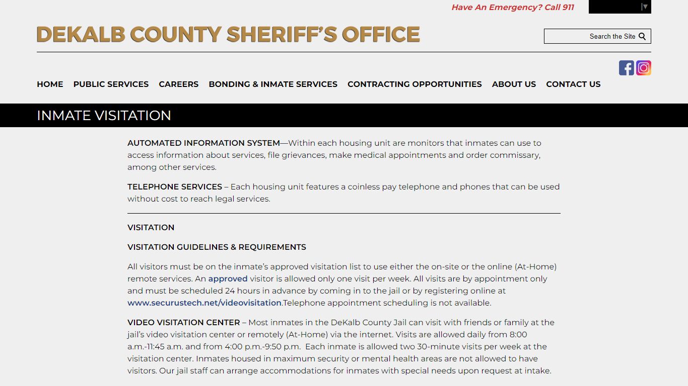 INMATE VISITATION - DeKalb County Sheriff's Office